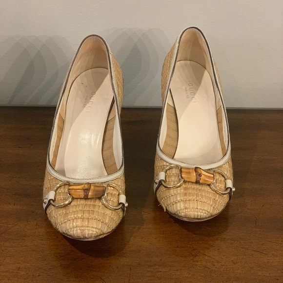 GUCCI - Horse bit Bamboo Straw Kitten heels - Picture 3 of 10